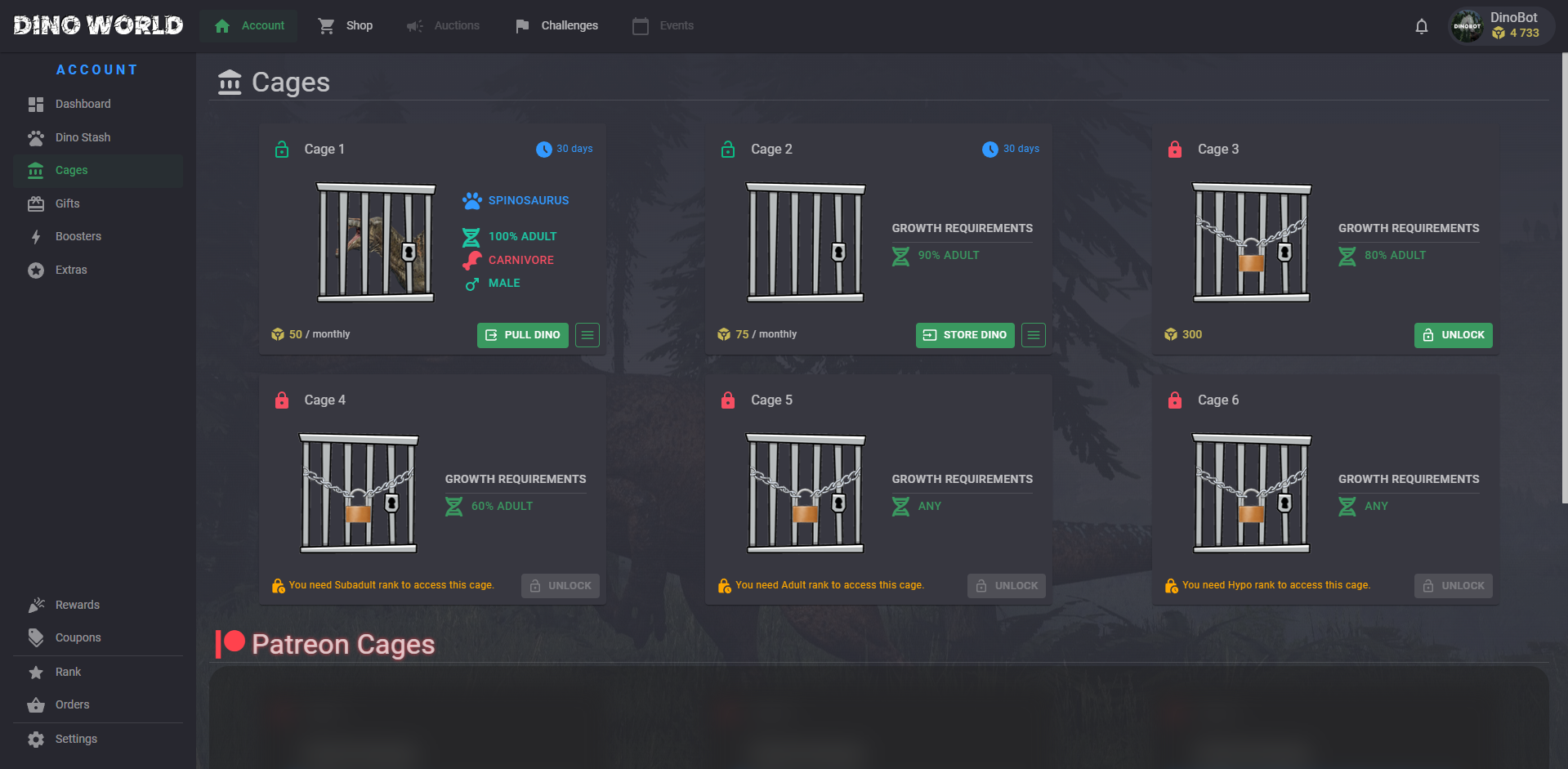 DinoBot Web Dashboard (Cages)